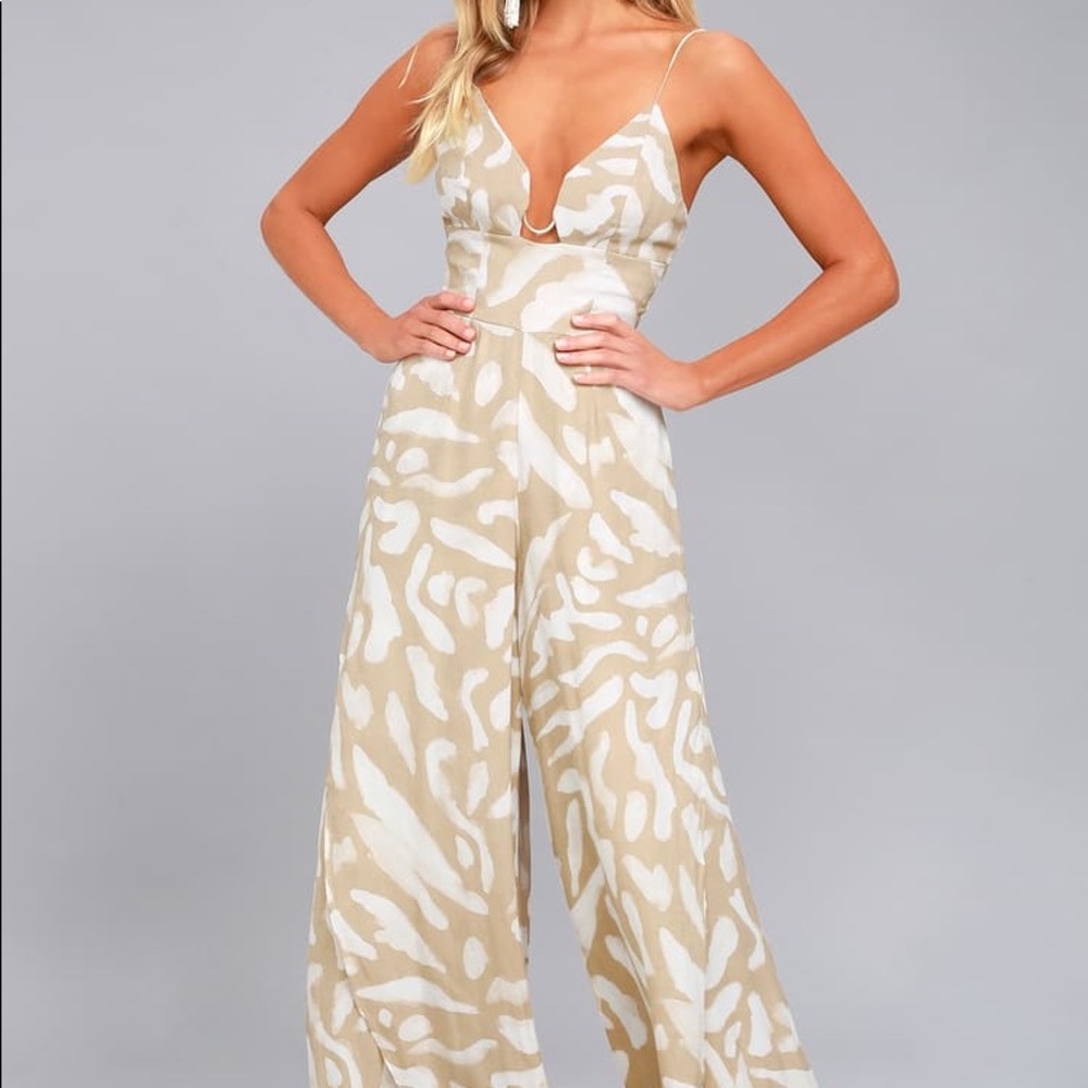 Finders Keepers Mercurial Beige Print Wide-Leg Jumpsuit